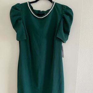 Green dress with puffy shoulders